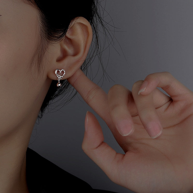 Sterling Silver Diamond Hollow Heart Bean Earrings
