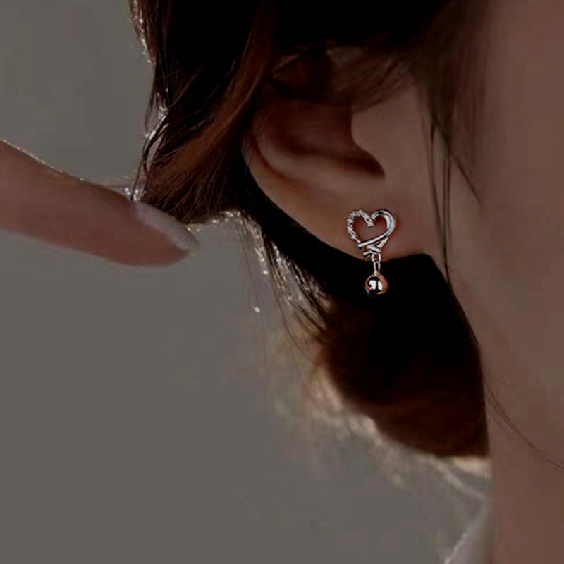 Sterling Silver Diamond Hollow Heart Bean Earrings