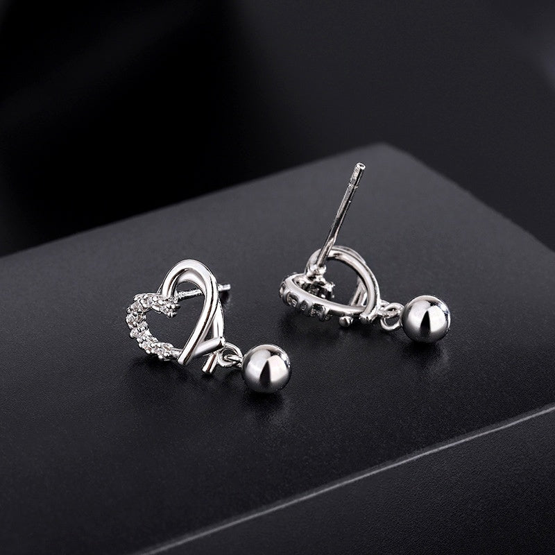 Sterling Silver Diamond Hollow Heart Bean Earrings