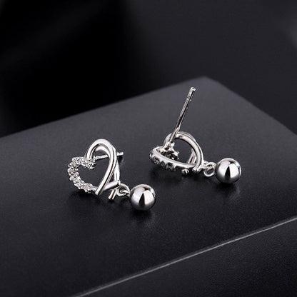Sterling Silver Diamond Hollow Heart Bean Earrings