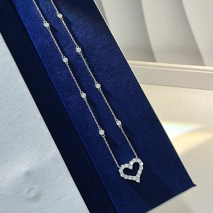 Sterling Silver Diamond Hollow Heart Necklaces