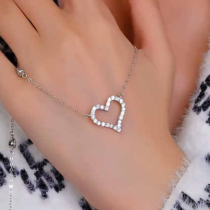 Sterling Silver Diamond Hollow Heart Necklaces