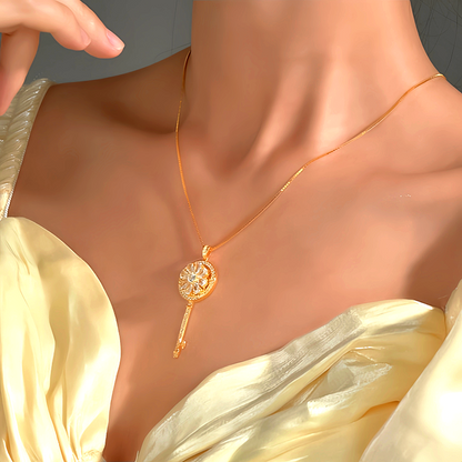 Sterling Silver Diamond Key Flower Necklace