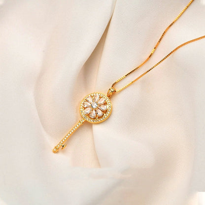 Sterling Silver Diamond Key Flower Necklace