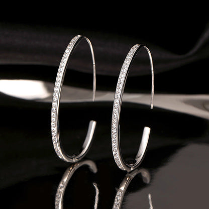 Sterling Silver Diamond Line C-Shaped Earrings