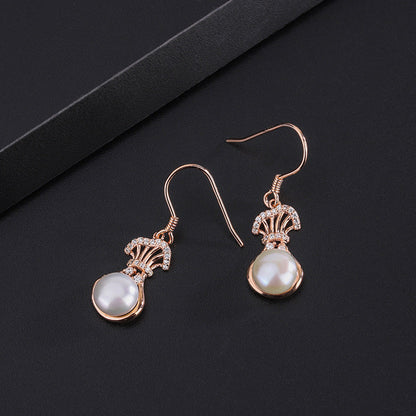 Sterling Silver Diamond Lucky Bag Pearl Ear Hooks