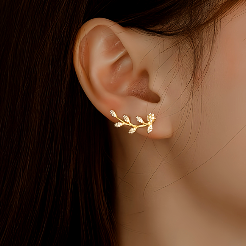 Sterling Silver Diamond Olive Branch Earrings