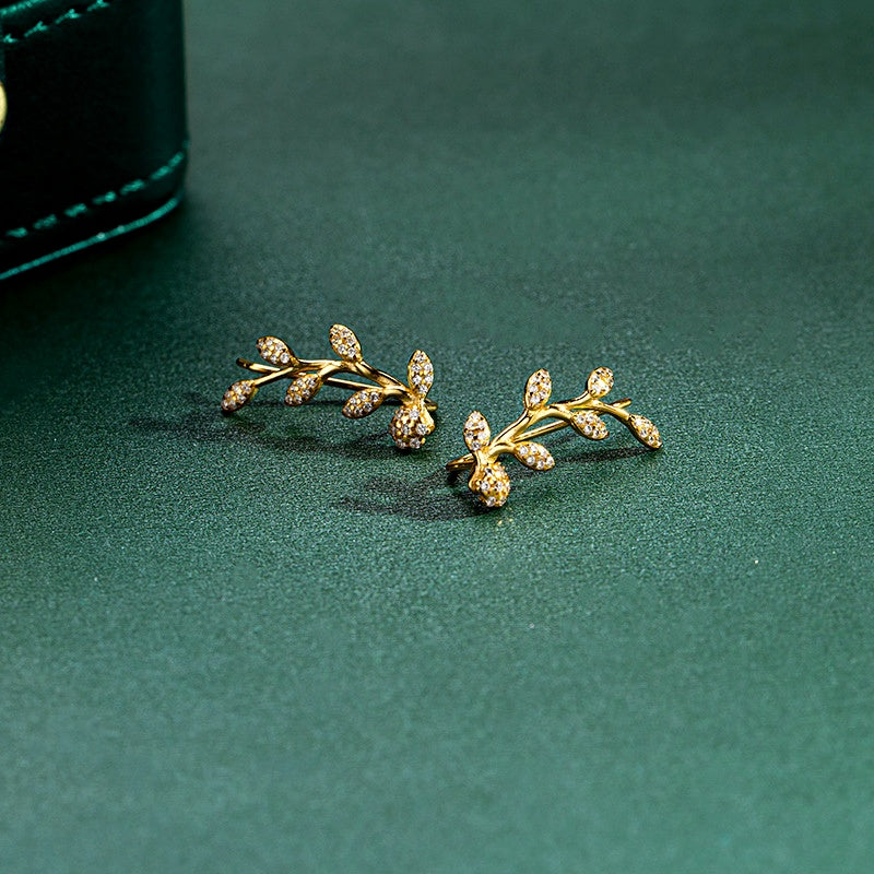 Sterling Silver Diamond Olive Branch Earrings