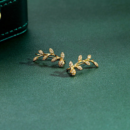 Sterling Silver Diamond Olive Branch Earrings