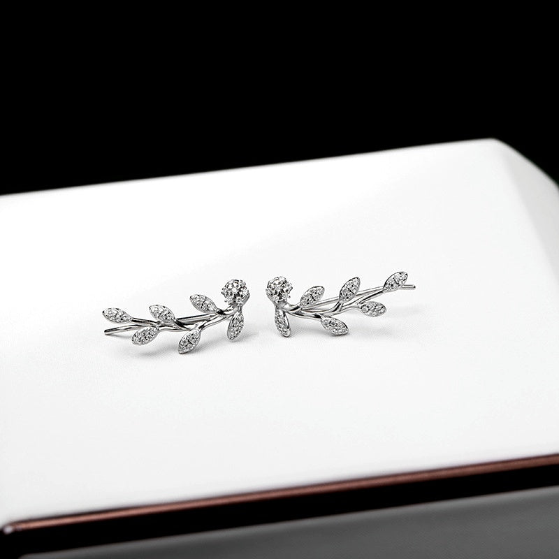 Sterling Silver Diamond Olive Branch Earrings