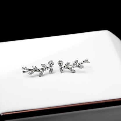 Sterling Silver Diamond Olive Branch Earrings