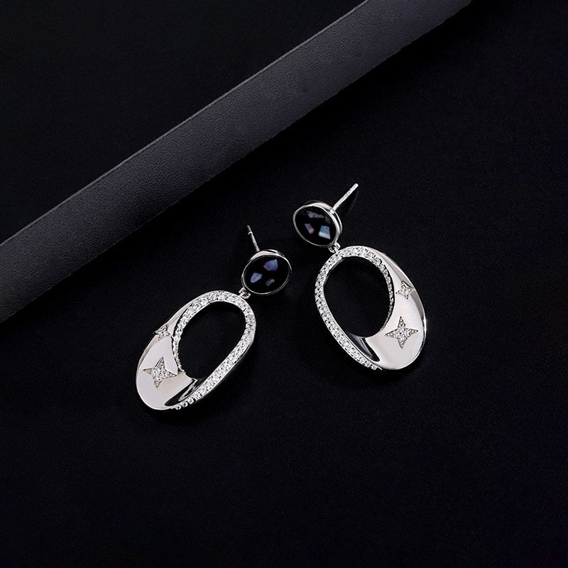 Sterling Silver Diamond Oval Earrings