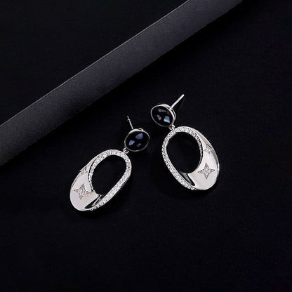 Sterling Silver Diamond Oval Earrings