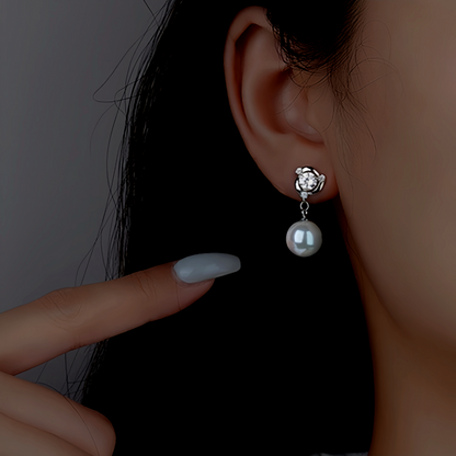 Sterling Silver Diamond Pearl Earrings
