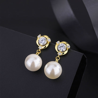 Sterling Silver Diamond Pearl Earrings