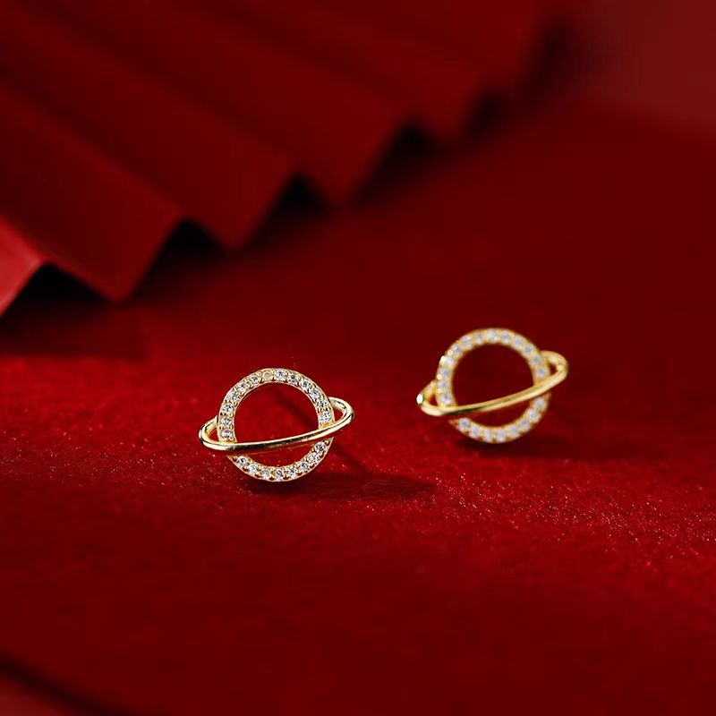 Sterling Silver Diamond Planet Stud Earrings