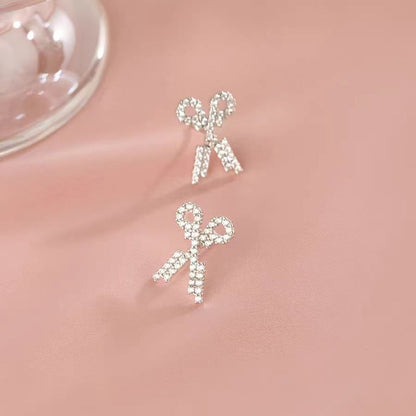 Sterling Silver Diamond Scissor Stud Earrings