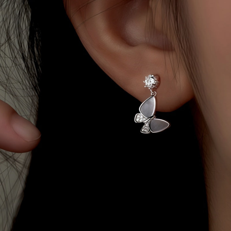 Sterling Silver Diamond Shell Butterfly Earrings