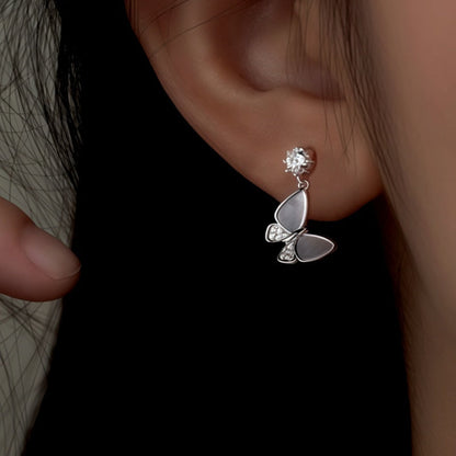 Sterling Silver Diamond Shell Butterfly Earrings