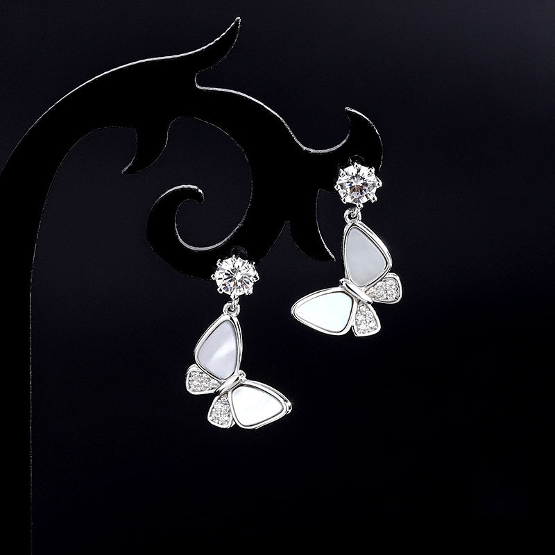 Sterling Silver Diamond Shell Butterfly Earrings