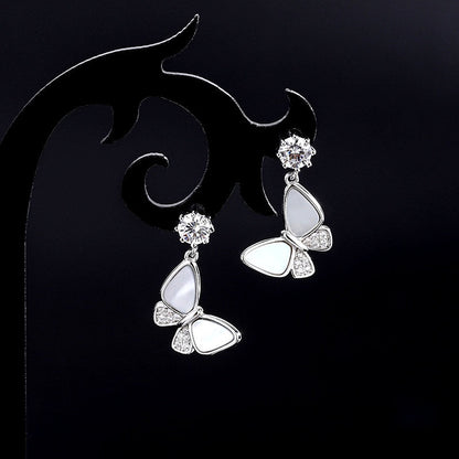 Sterling Silver Diamond Shell Butterfly Earrings