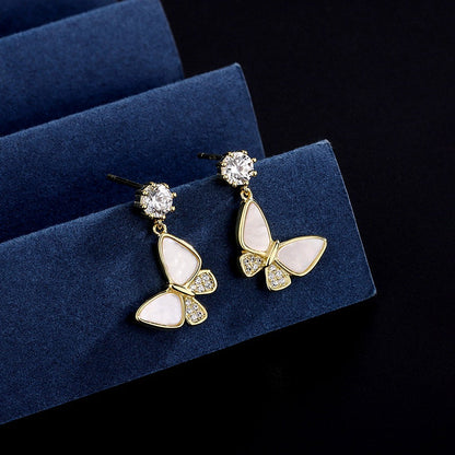 Sterling Silver Diamond Shell Butterfly Earrings