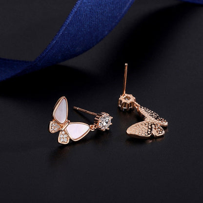 Sterling Silver Diamond Shell Butterfly Earrings
