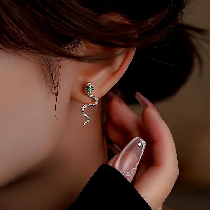 Sterling Silver Diamond Snake Earrings