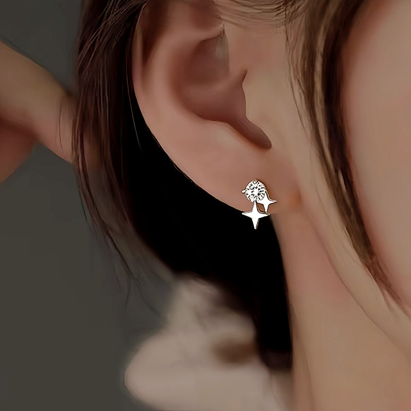 Sterling Silver Diamond Star Stud Earrings