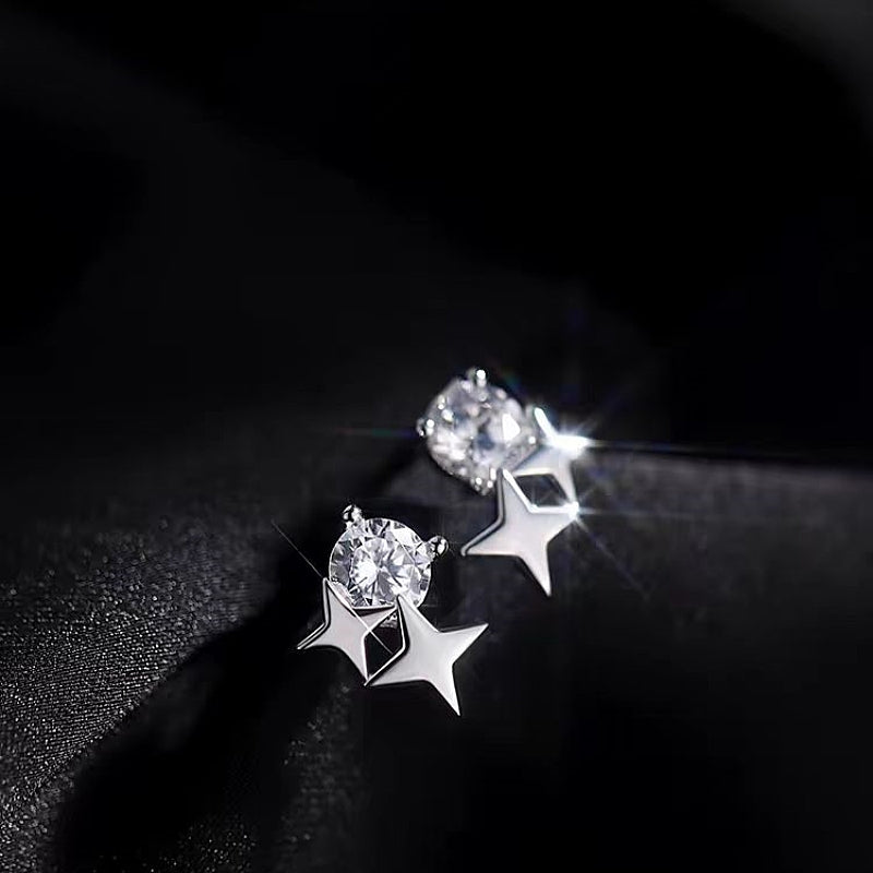 Sterling Silver Diamond Star Stud Earrings