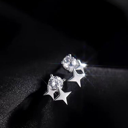 Sterling Silver Diamond Star Stud Earrings