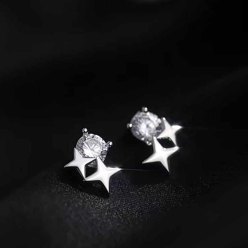 Sterling Silver Diamond Star Stud Earrings