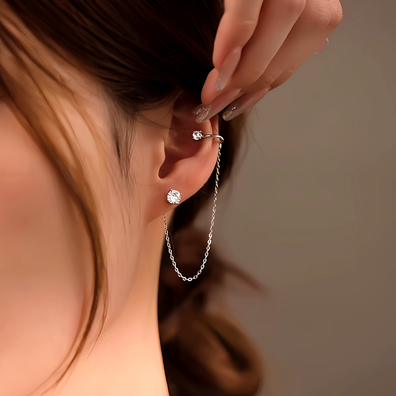 Sterling Silver Diamond Tassel Clip Earrings