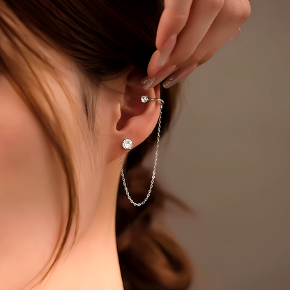 Sterling Silver Diamond Tassel Clip Earrings
