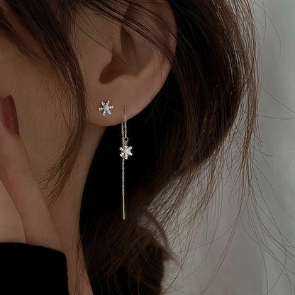 Sterling Silver Diamond Winter Snowflake Threader Earrings