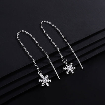 Sterling Silver Diamond Winter Snowflake Threader Earrings