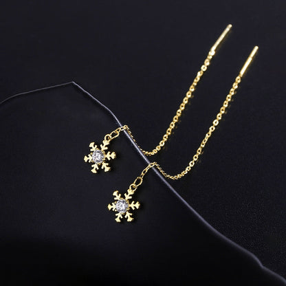 Sterling Silver Diamond Winter Snowflake Threader Earrings
