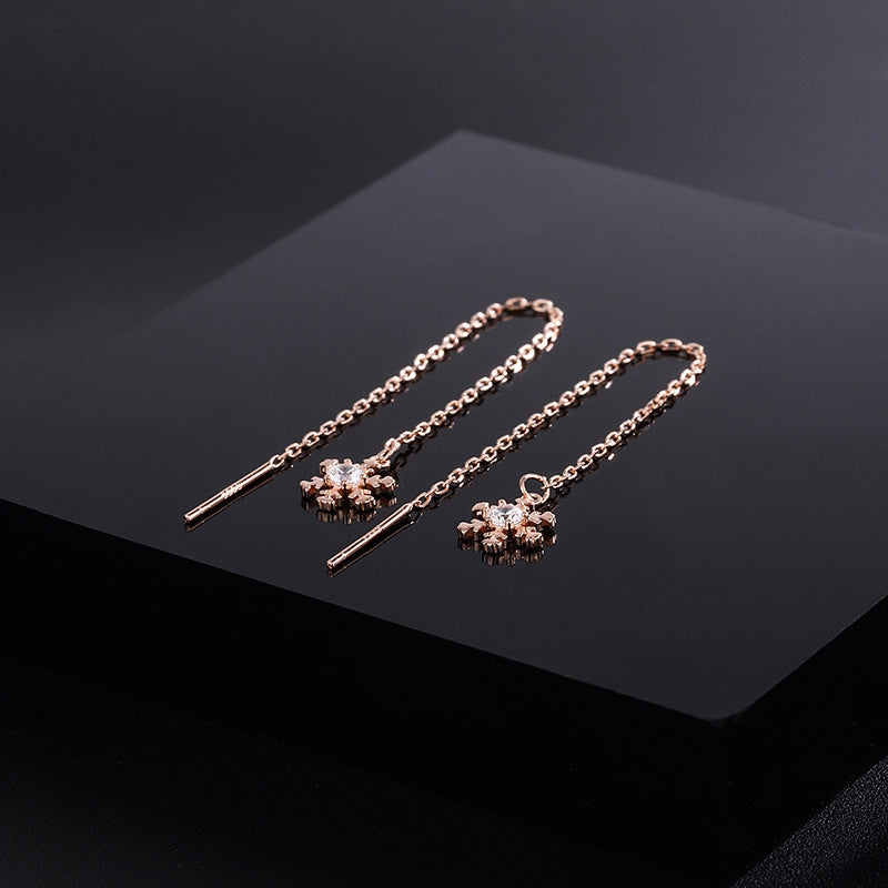 Sterling Silver Diamond Winter Snowflake Threader Earrings
