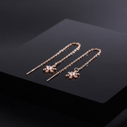 Sterling Silver Diamond Winter Snowflake Threader Earrings