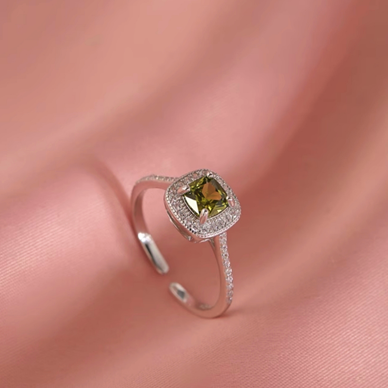 Sterling Silver Diamonds And Olive Green Zircon Rings