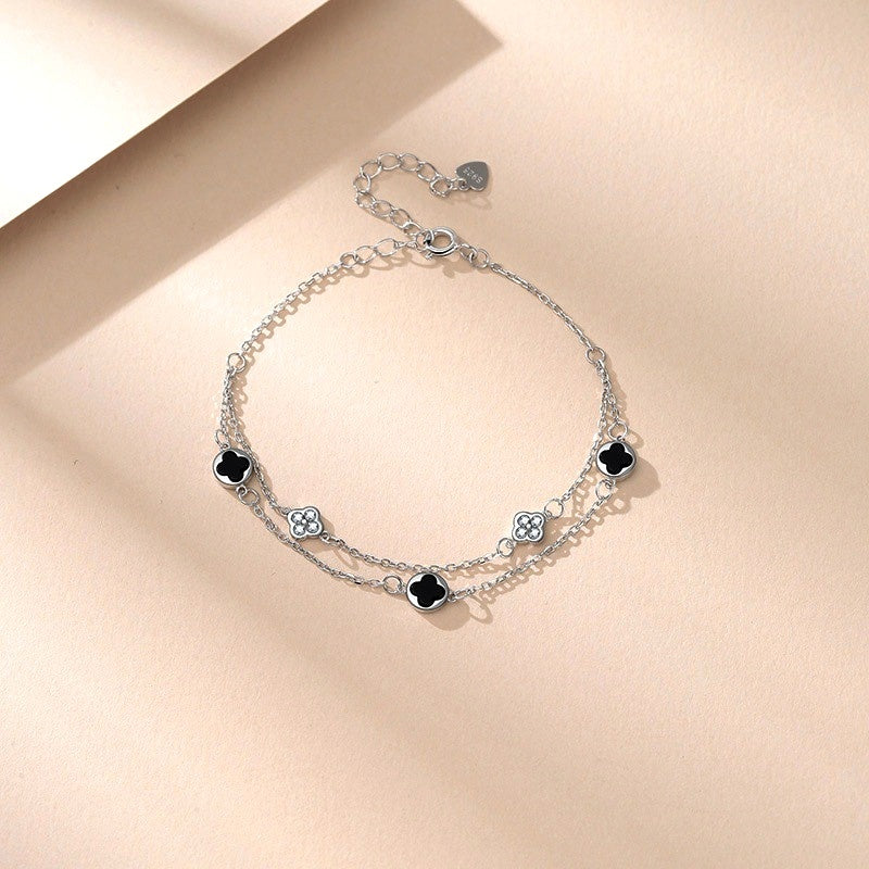 Sterling Silver Double-Layer Four-Leaf Clover Bracelets
