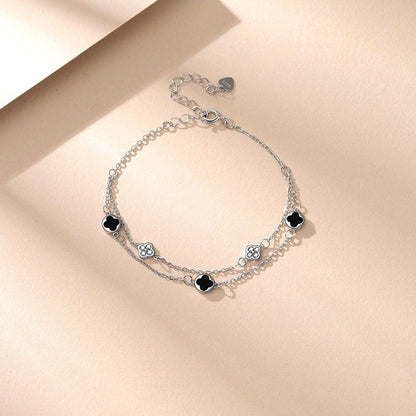 Sterling Silver Double-Layer Four-Leaf Clover Bracelets