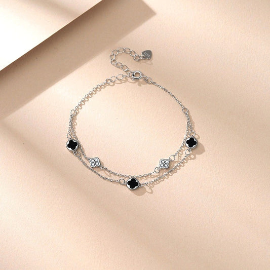 Sterling Silver Double-Layer Four-Leaf Clover Bracelets