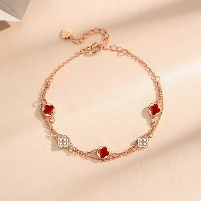 Sterling Silver Double-Layer Four-Leaf Clover Bracelets
