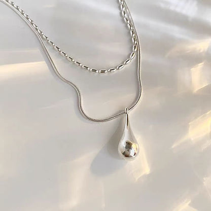 Sterling Silver Double-Layer Water Drop Necklace