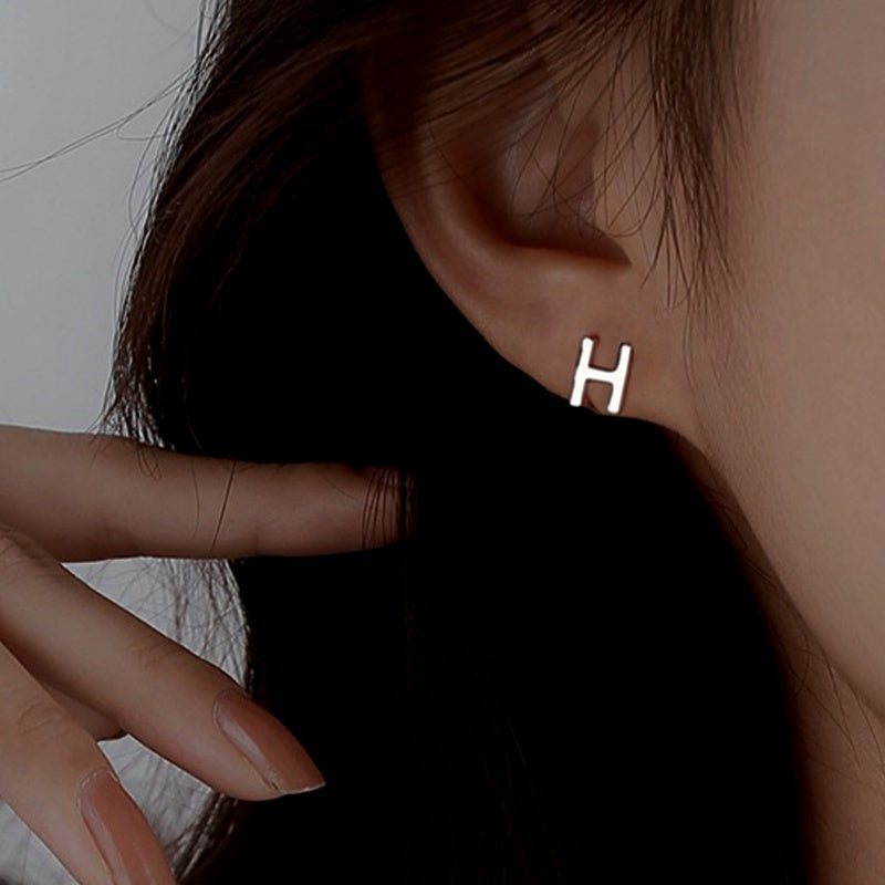 Sterling Silver Double-Sided Letter H Stud Earrings