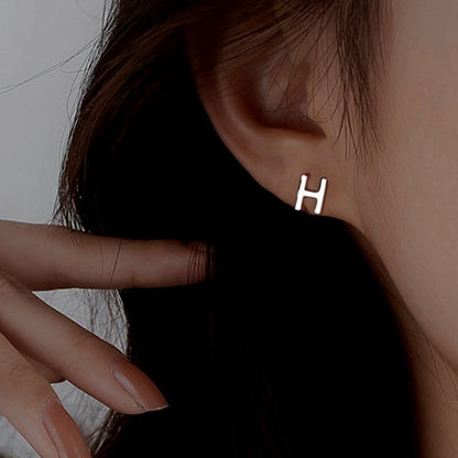Sterling Silver Double-Sided Letter H Stud Earrings