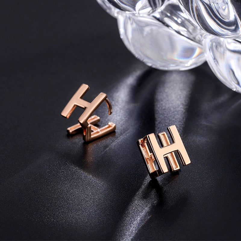 Sterling Silver Double-Sided Letter H Stud Earrings
