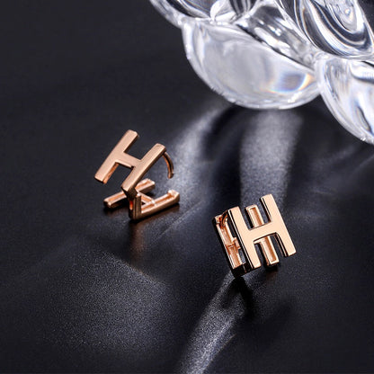 Sterling Silver Double-Sided Letter H Stud Earrings