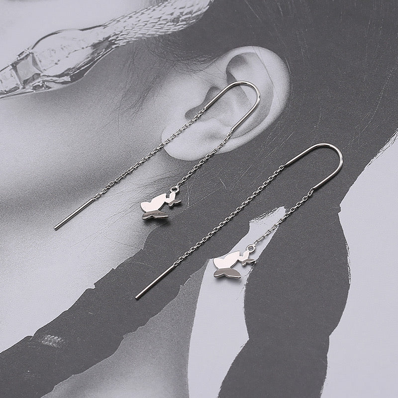 Sterling Silver Double Butterfly Threader Earrings